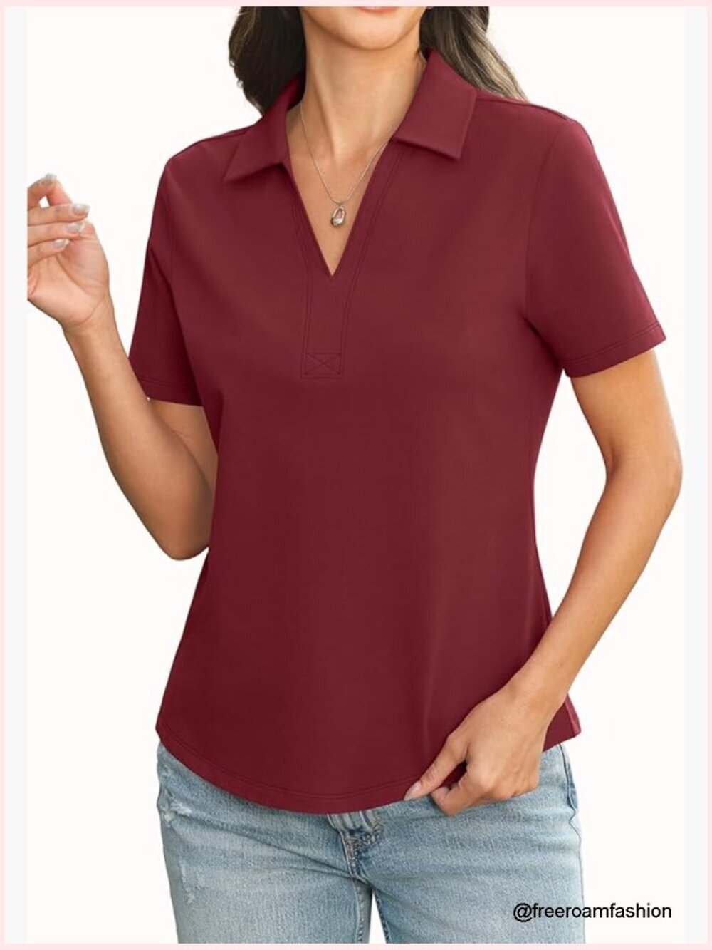 Cotton V-Neck Polo Shirt Short Sleeve Loose Fit Casual Blouse Work Tops